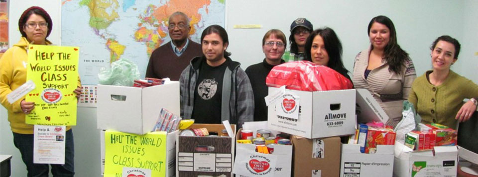 Students at AEC collect food and make a donation to Winnipeg Harvest.